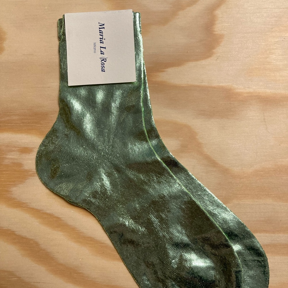 NWT Maria La Rosa Laminated Silk Ankle Socks in Verdino Light Green